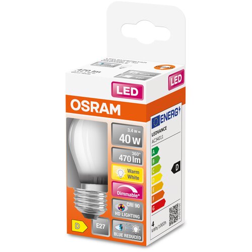    Osram LED Superstar+ CL P GL FR 40 dim 3,4W/927 E27 Ra90 .,  608  Osram