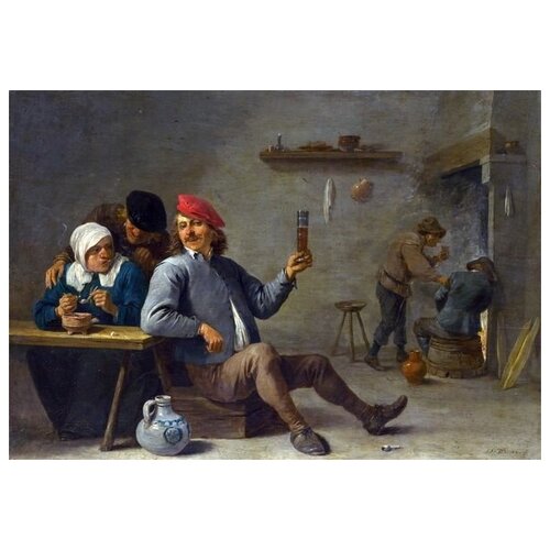            (A Man holding a Glass and an Old Woman lighting a Pipe)    43. x 30.,  1290   