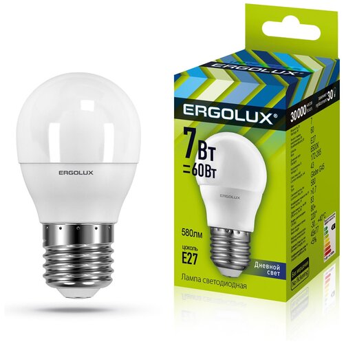 ��.����� ������������ ��� LED-G45-7W-E27-6K (7��=60�� 550Lm E27 6500K 172-265�) Ergolux 252�