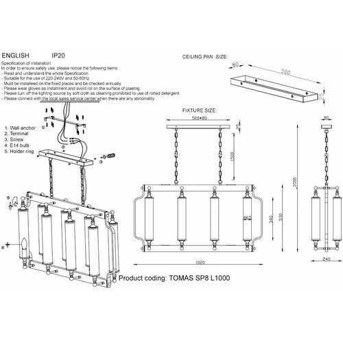   Crystal Lux TOMAS SP8 L1000 BRASS 54900