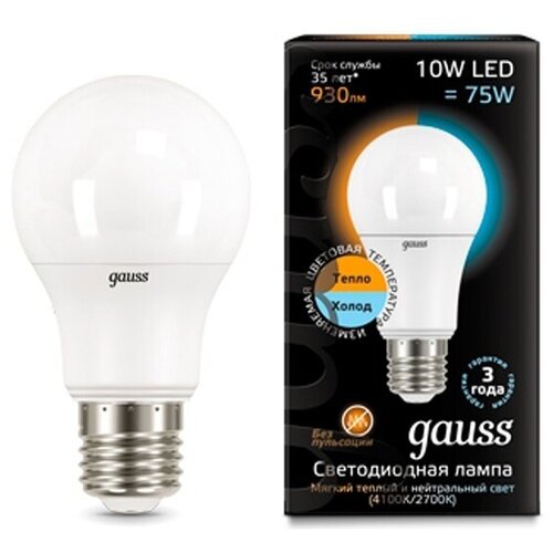   Gauss LED A60 10W E27 930lm 2700K/4100K CTC 337