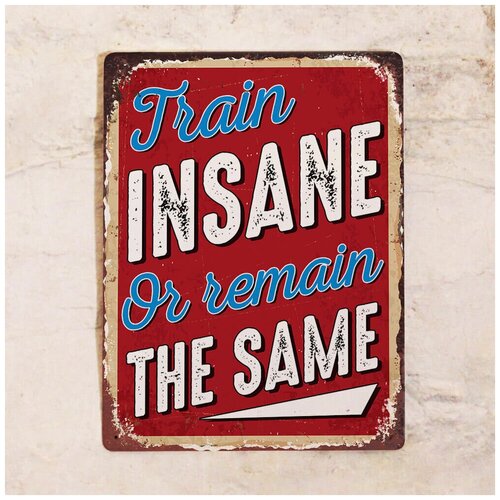 Жестяная табличка Train insane, металл, 20х30 см 842р