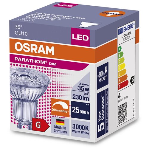  Osram / Ledvance PARATHOM DIM PAR16 35 36 3.4 W/930 GU10,  615  LEDVANCE