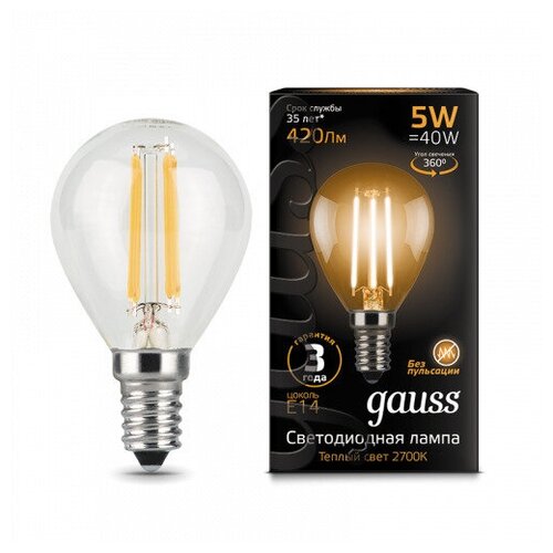 Gauss ����� Filament ��� 5W 420lm 2700� �14 LED 3 �� (���. 105801105) 770�
