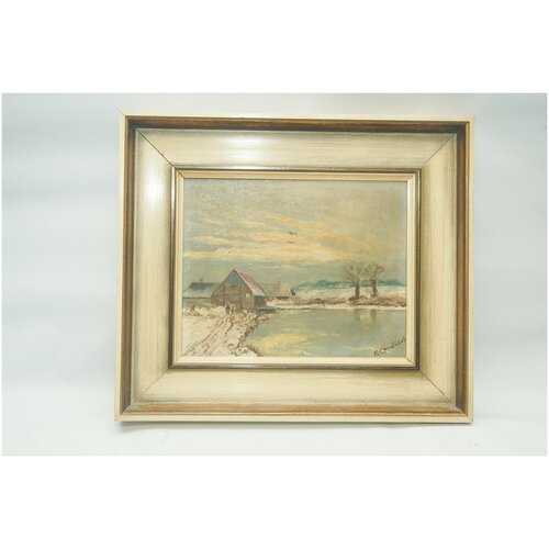 Антикварная картина. Пейзаж, масло на холсте. Подписана. Германия, 19 век. 78000р