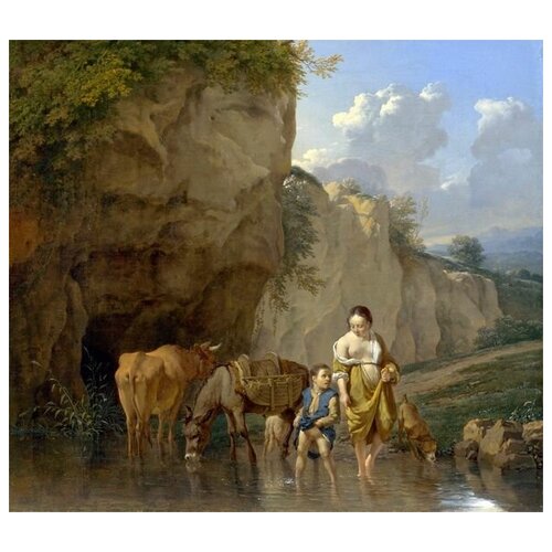          (A Woman and a Boy with Animals at a Ford)   34. x 30.,  1110   