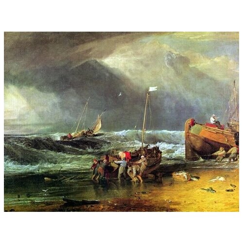         ( Coast Scene with Fishermen hauling a Boat ashore) Ҹ  52. x 40. 1760