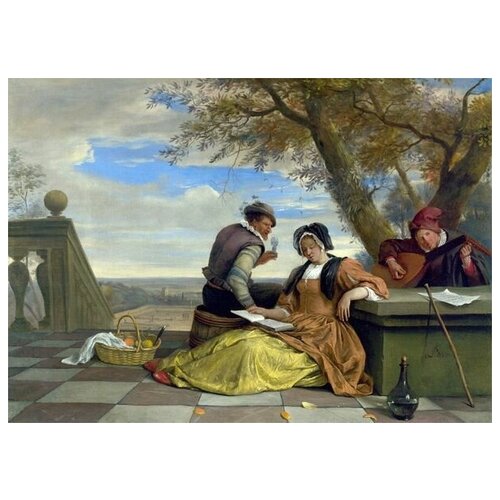         ( Two Men and a Young Woman making Music on a Terrace)   42. x 30.,  1270   