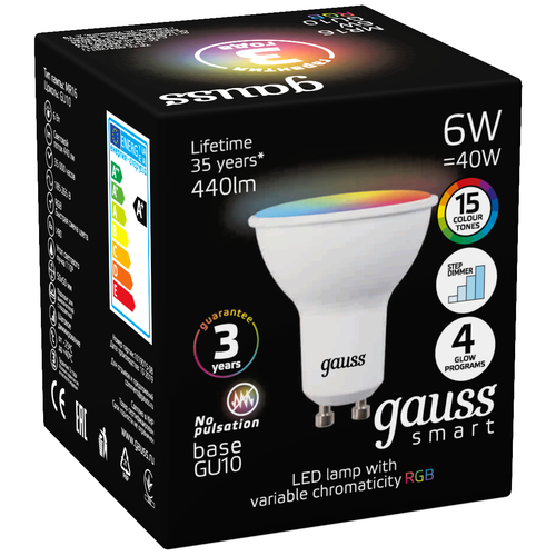  Gauss Smart MR16 6W GU10 RGBW+dim 1/10/100 699