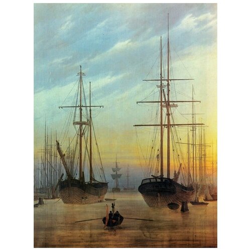       ( ,  ) (View of a harbor (harbor Greifswald, a seaport))    40. x 53. 1800