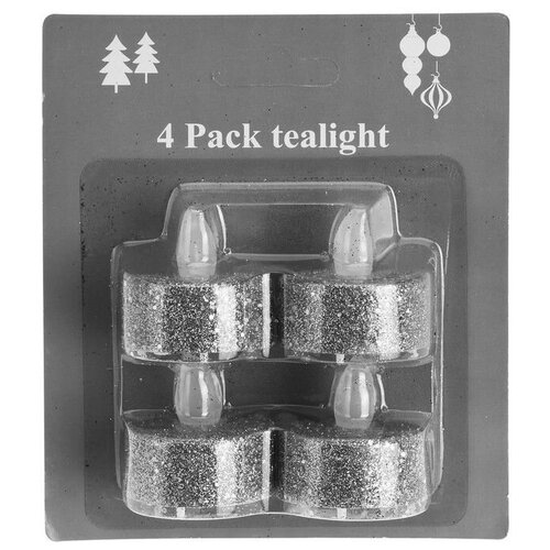Набор светодиодных чайных свечей стильные искорки, серебряные, тёплые белые LED-огни мерцающие, 4х3.8 см (4 шт.), Koopman International 960р