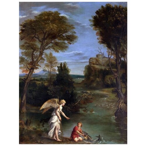        ( Landscape with Tobias laying hold of the Fish)   50. x 66.,  2420   