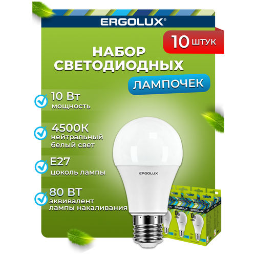   10   Ergolux LED-A60-10W-E27-4K 800