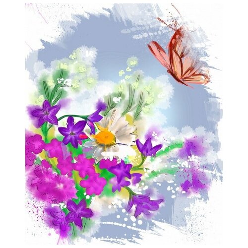        (Butterfly near purple flowers) 40. x 49. 1700