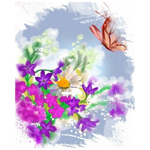        (Butterfly near purple flowers) 30. x 37. 1190