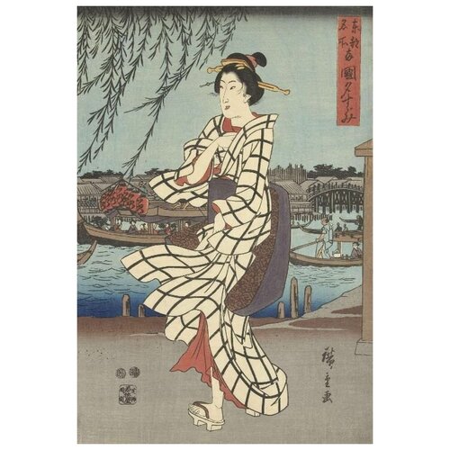      (1847-1848) (Beroemde plekken in de Oostelijke hoofdstad: Genietend van een avondbriesje bij de Ryogoku brug)   40. x 59. 1940
