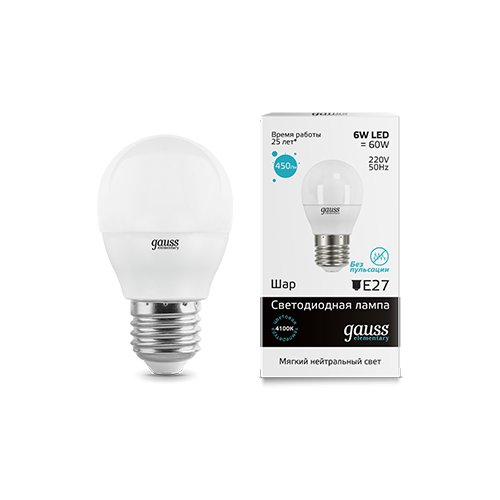 Gauss ����� Elementary ��� 6W 450lm 4100K �27 LED 5 �� (���. 53226) 697�