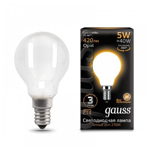 Gauss ����� Filament ��� 5W 420lm 2700� �14 milky LED 3 �� (���. 105201105) 697�