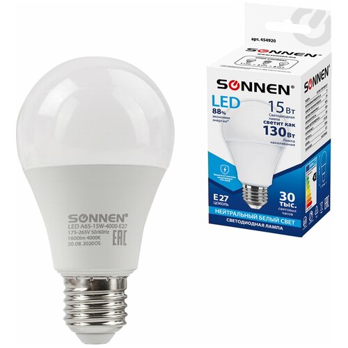   SONNEN, 15 (130) ,  27, ,  , 30000 , LED A65-15W-4000-E27, 454920 143