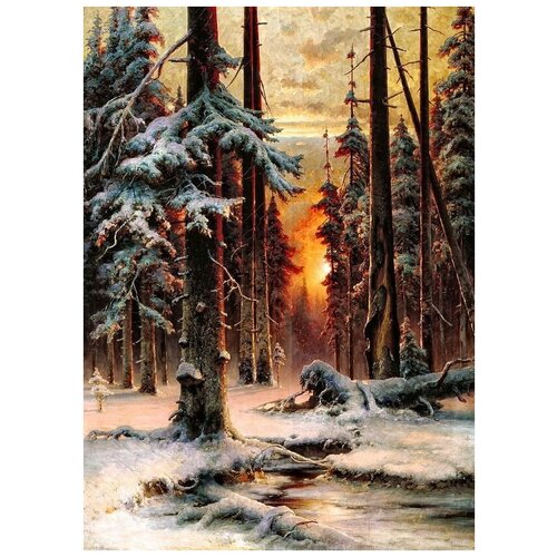         (Winter sunset in a spruce forest)   40. x 56. 1870