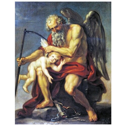       ,        (Saturn with a scythe, sitting on a stone and cut the wings of Cupid)   50. x 64.,  2370   